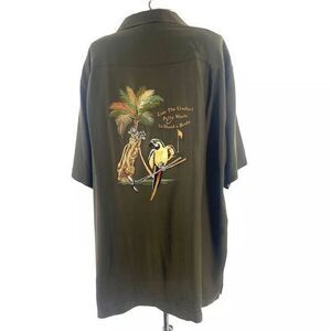 Luau Finest Silk Golf Parrot Embroidered Back "Shirt Lose the Cracker"‎ Mens XL